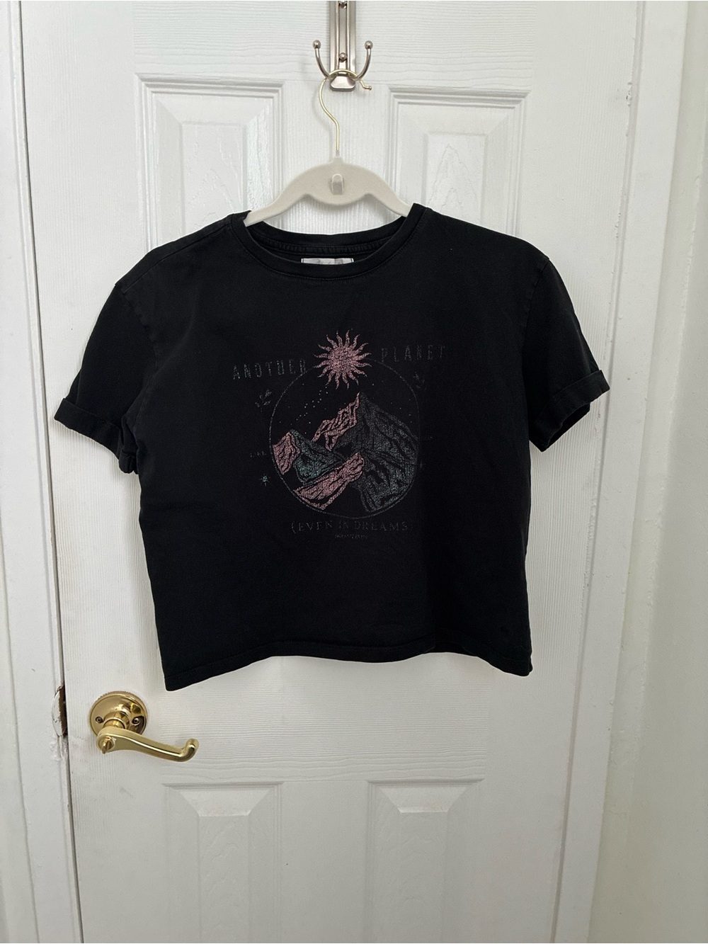 Black Graphic Short Sleeve Crop Tee
